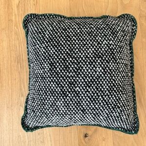 HEARTH & HAND 18" Black & White Knit Pillow with Dark Green Trim